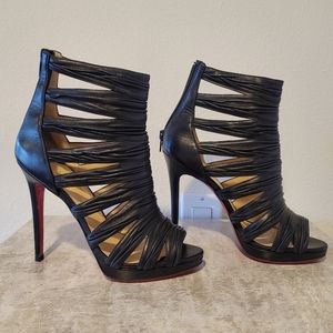 Christian Louboutin Black Nappa Leather Strappy Gladiator Ankle Booties EU 39